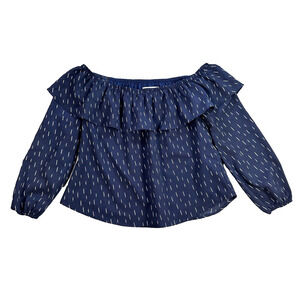 J.O.A Thunderbolt Off The Shoulder Top Women Medium Ruffle 3/4 Sleeve Navy Blue